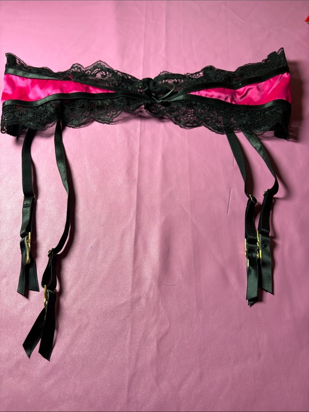 Pink & Black Lace Garter Belt